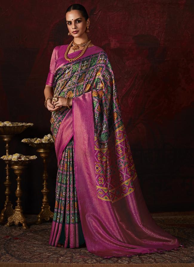 Softy Silk Blue Pink Party Wear Digital Printed Saree